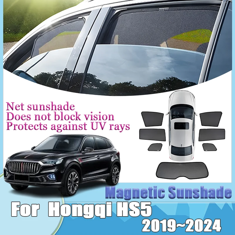 

For Hongqi HS5 2019-2024 Window Magnetic Mesh Sunshade Privacy Side Shading Visor Anti Sun Pad Windshield Cover Auto Accessories