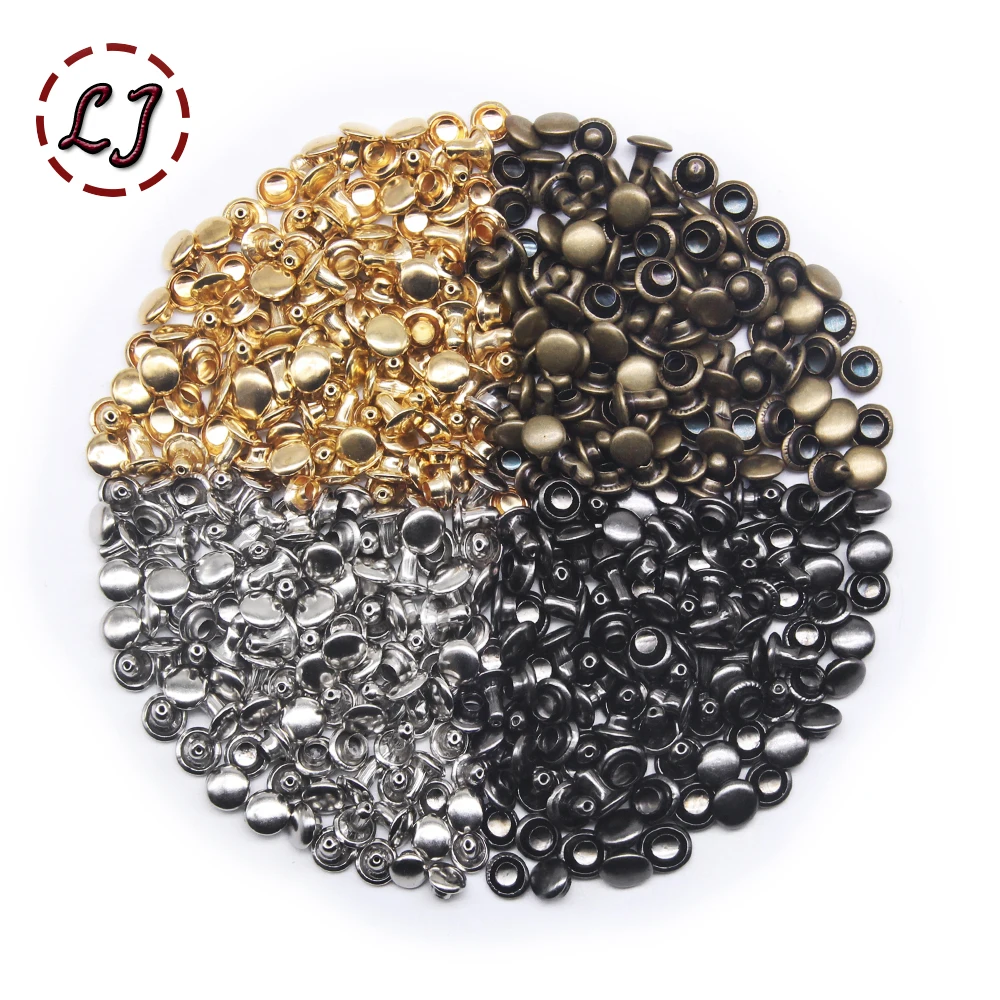 New 100sets 5/6/7/8/9mm Brass Metal Double Cap Rivets Studs Round Rivet For Leather Craft Bag Garment Handmade DIY Accessories