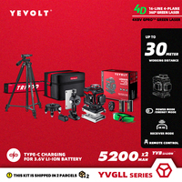 YEVOLT TP-YVGLL4XS16B2PRODP Green Laser Level 4-Plane 16-Line Self-leveling 4D - Bag, Tripod 2 x 3.6V 5.2Ah Power Measuring Tool