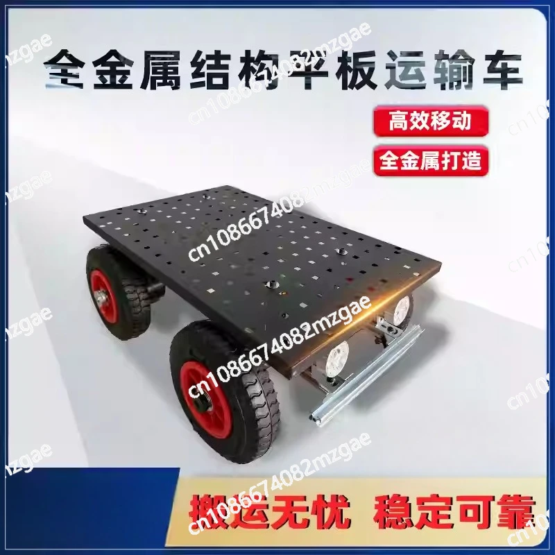 Rugged Metal RC Flatbed Transport Truck, DIY Customizable Stainless Steel Electric Vehicle for Stable Heavy Loads