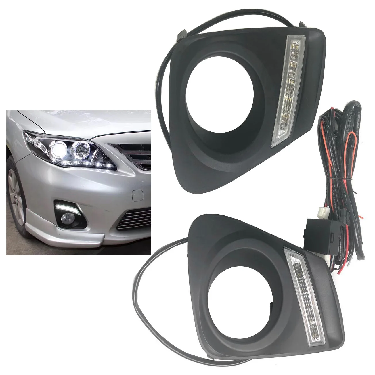 2Pcs LED Daytime Running Lights for Toyota Corolla 2010-2013 DRL Fog Lamp Cover Light