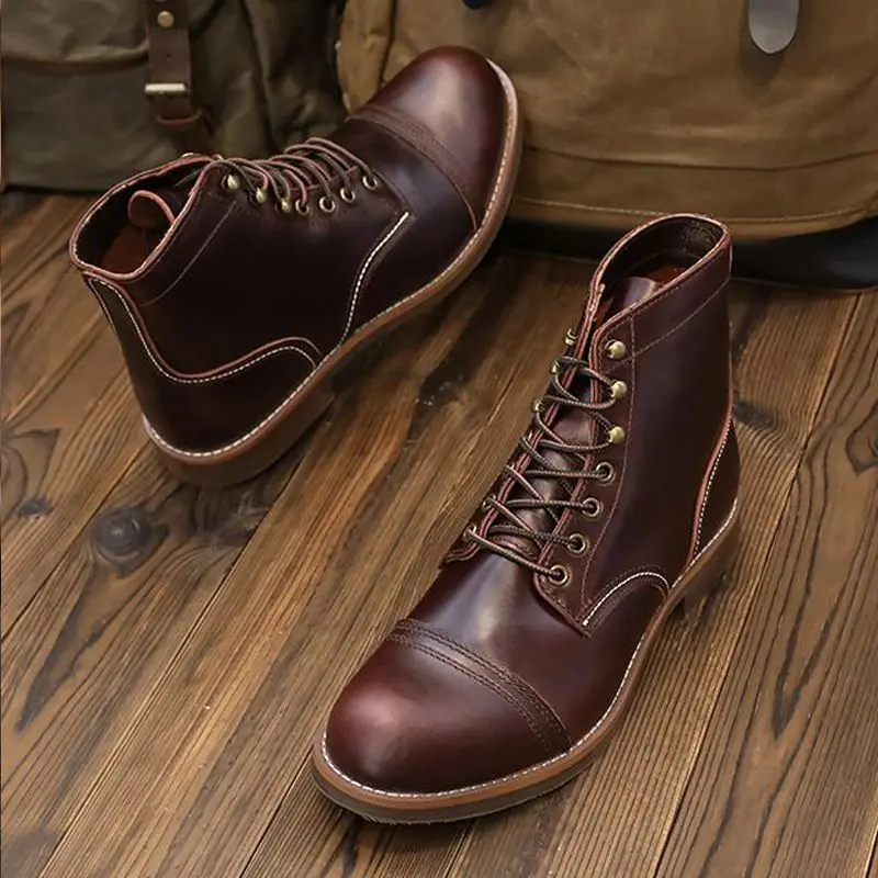 Leather Ankle Boots Retro Genuine Leather Paratrooper Motorcycle Boots for Men's Fall Winter Casual Shoes 811