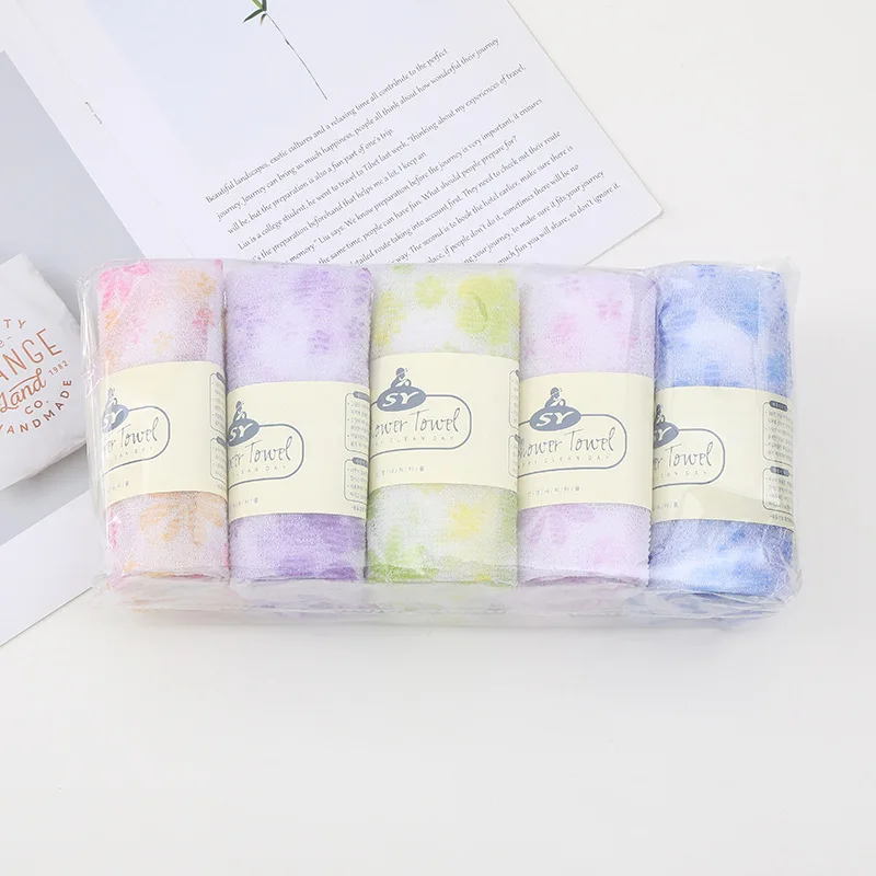 Korean Nylon Printed Sauna Towel Female Bath Towel Rub Back Artifact Rub Back Long Strip Scrub Towel Bath Ball Bath Flower