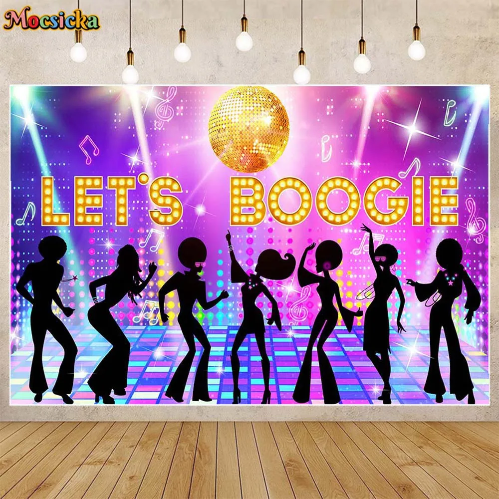 Mocsicka Let’s Boogie Photo Background Disco Ball 80’s Theme Party Decorations Adult Birthday Backdrop Studio Photography Props