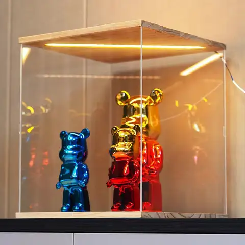 투명 아크릴 디스플레이 캐비닛, LED 조명, 단단한 나무, 방진 보관함, 장난감, 피규어, 아트워크 보관 및 디스플레이