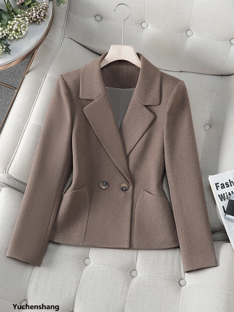 Moda inverno feminino blazer feminino azul café damasco curto senhoras jaqueta casaco