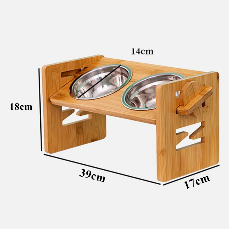 Bamboo Elevated Dog Bowls with Stand Adjustable Raised Puppy Cat Food Water Bowls Holder Rabbit Feeder for Small Medium Pet with