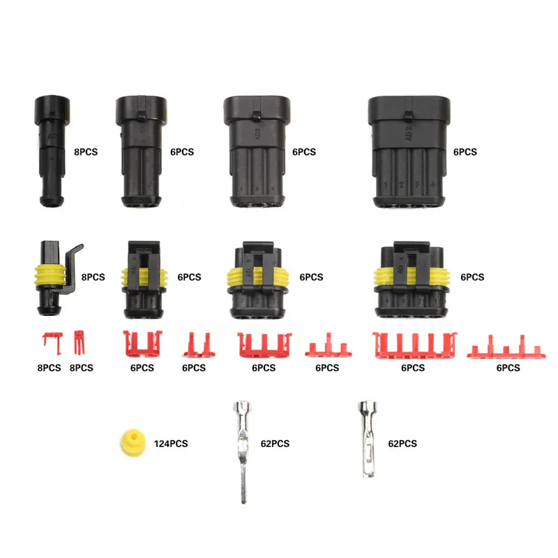 Kit de conectores eléctricos para coche y Marina, conectores impermeables de 1, 2, 3, 4, 5, 6 pines, 708/352/296 piezas