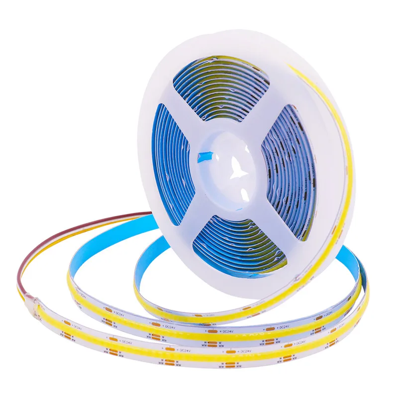 12V 24V CCT COB LED Strip Light Doubel Color Dual Colour High Density Linear Tape 2700K to 6500K CRI90 RA90 Dimmable Ribbon Rope