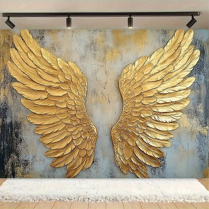 Große goldene Flügelwanddekoration – Partybanner aus Polyester mit strukturiertem Design, Raumdekoration