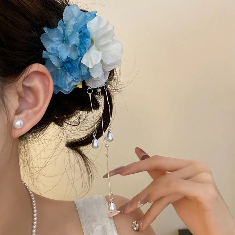 

Fashion Pearl Flower Hairpin Tassel Colorful Hanfu Hair Accessories Side Clip Ancient Style Chinese Style Hair Clip Girls