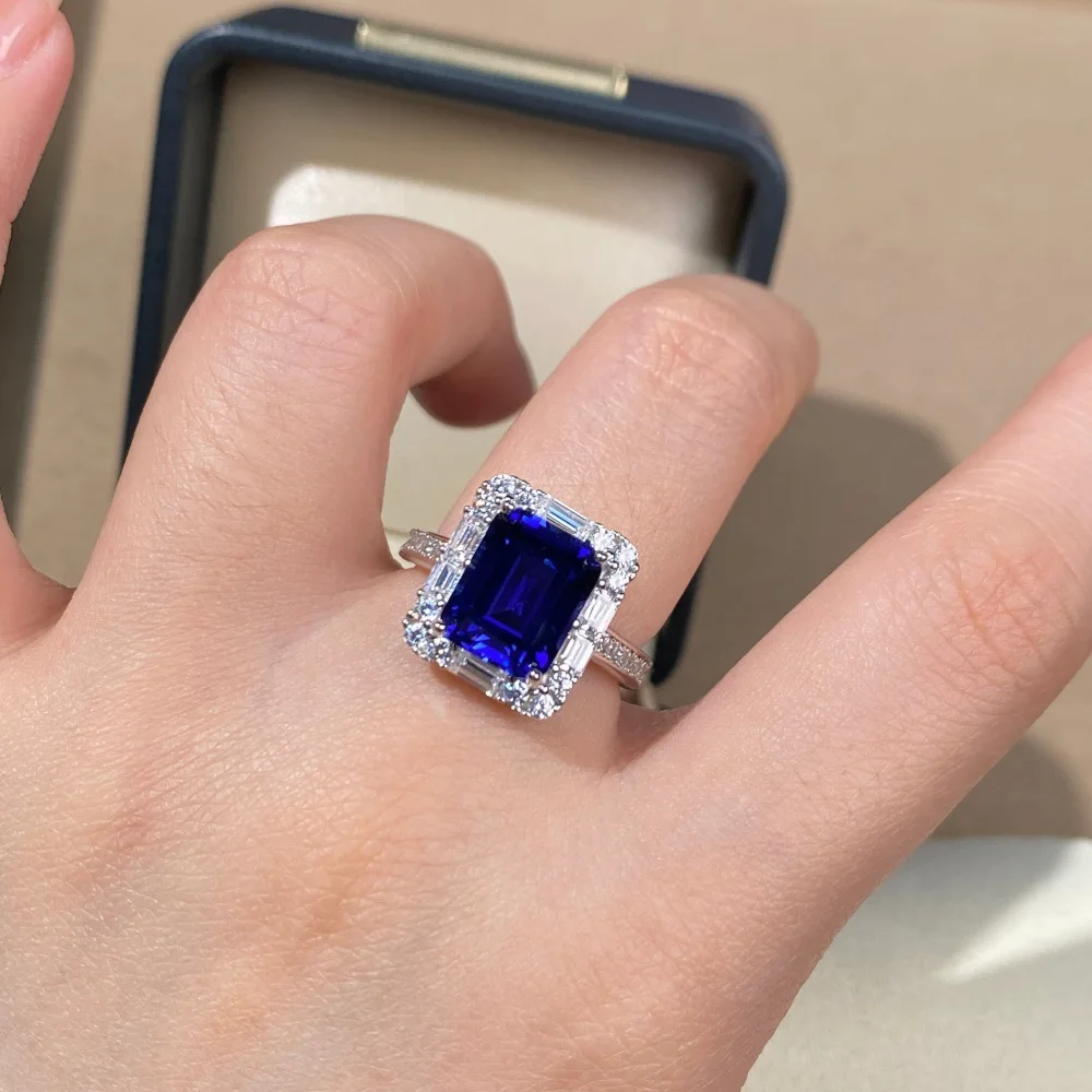 Anillo de Platino Sólido de Lujo PT950 para Mujer con Diamantes y Zafiros, Regalo Ideal