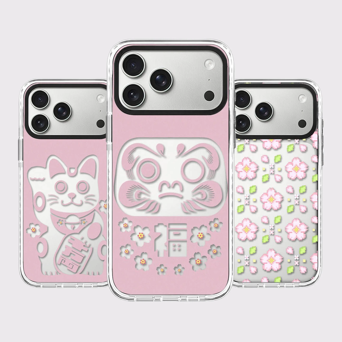 Japan Lucky Cat Sakura Flower White Border Magnetic Impact Cover for IPhone 12 13 14 15 16 17 Pro Max Case for IPhone 17 Air