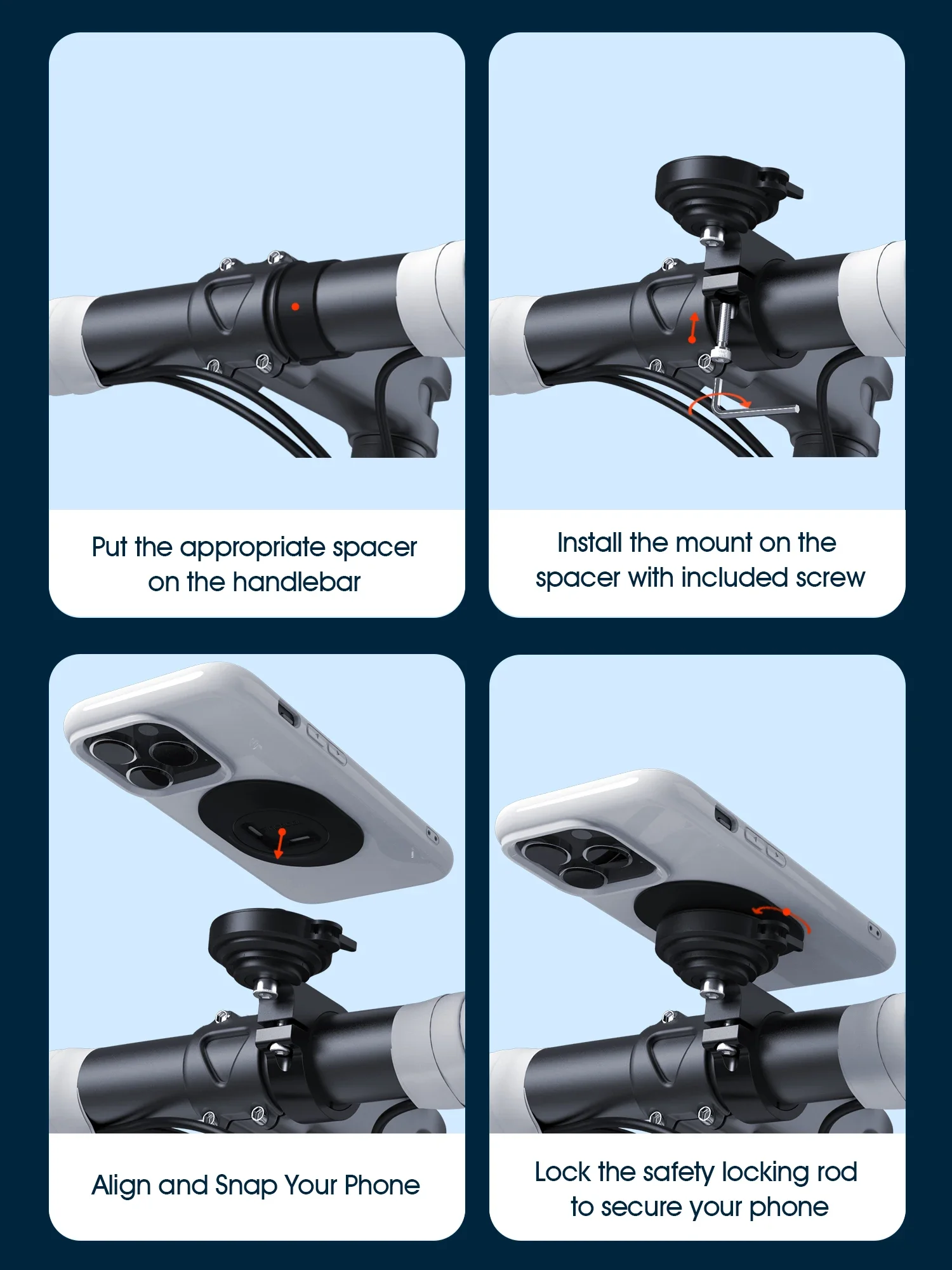 Motorcycle Handlebar Phone Mount,Aluminum Bike Phone Holder,Quick Attach/Detach,Universal MTB/Road Bike/Bicycle Cycling-SeriesQ