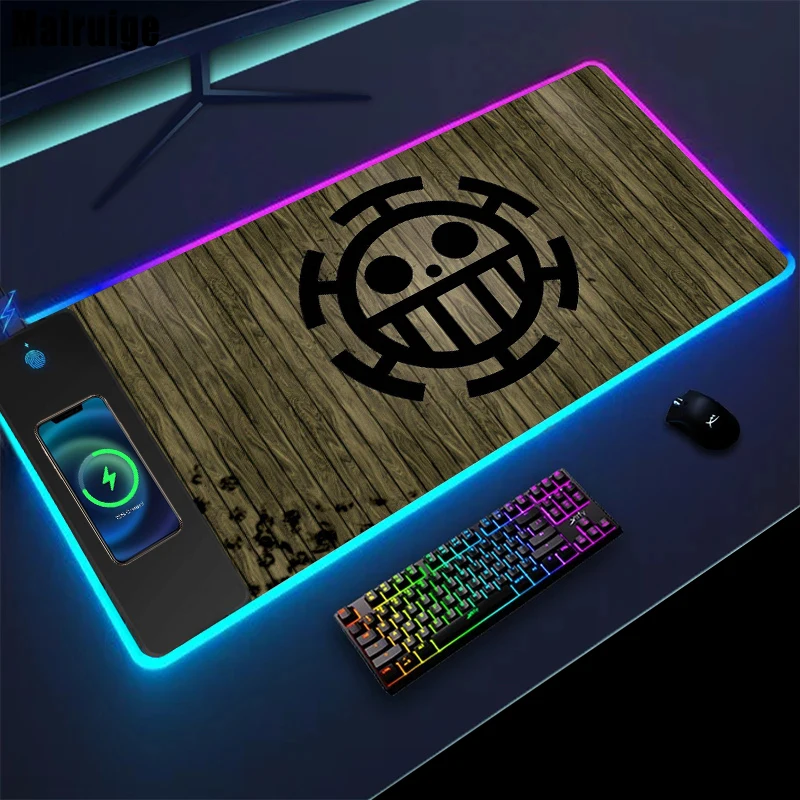 

Mouse Pads with Rgb Wireless Charging Xxl Desk Pad Trafalgar Law Computer Mat Portable Pc Mat Gaming Accessories Office Supplies