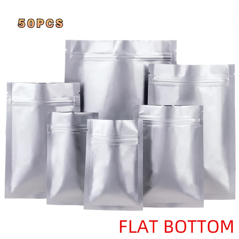 50 Stück Aluminium folie Flach boden Druck verschluss beutel dicke Lebensmittel Aufbewahrung beutel Vakuum ierer Lebensmittel verpackung Tee vermeiden Lichtschutz