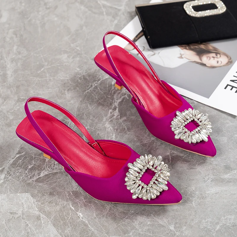 2024 Summer Women Shoes New Fashion Pointed Toe Rhinestone Sandals Stiletto High Heels Slingback Zapatos Transparentes De Mujer