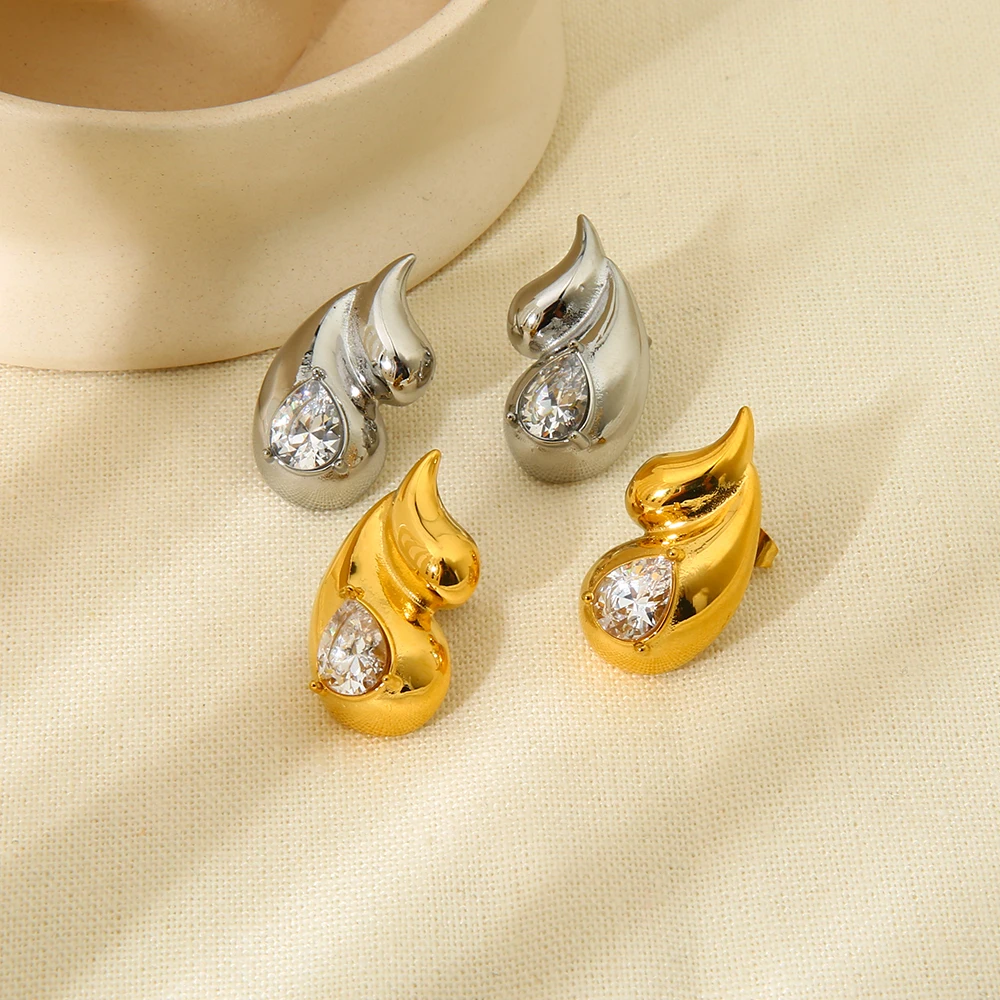 

2024 New Water Drop Rhinestone Earrings 18k Gold Plated Waterproof Stainless Steel Double Water Drop Stud Earrings Jewelry Gift