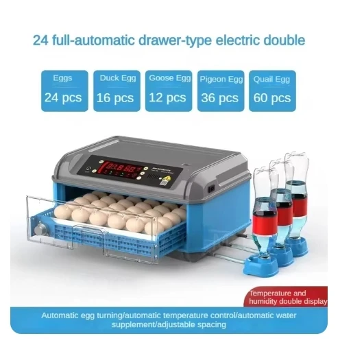 24 Capacity Egg Incubator Fully Automatic Dual Power Hatching Machine Chick Roller Automatic Temperature Humidity Control