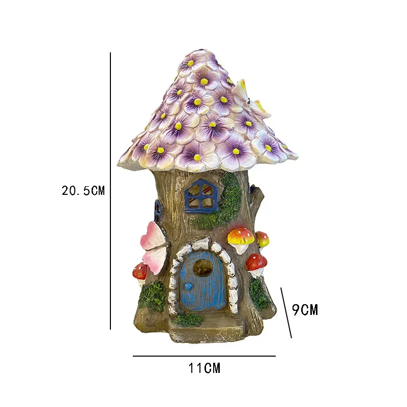 Craft Miniature Flower House Solar LED Lights Garden Fairy Outdoor Walkway Sunflower Resin Cottage Christmas Lights Decoration