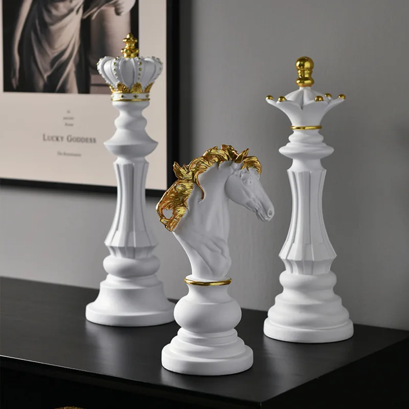 30cm Resin King Knight Chess Pieces Board Games Accessories International Figurines Retro Home Decor Ornaments