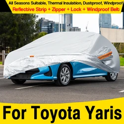 Silver Car Cover Sun Rain Snow Scratch Prevent Durable Auto Cover Windproof For Toyota Yaris Vitz Platz Belta Vios 1999-2025