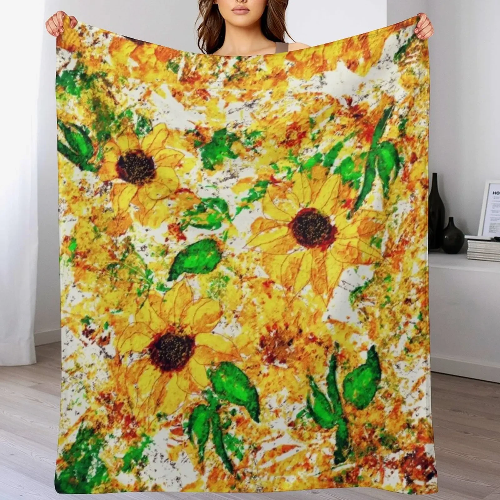 

Primitive Rustic Sunflower Garden Yellow Green Brown Throw Blanket Lightweight Warm Blanket for Indoor Outdoor Use