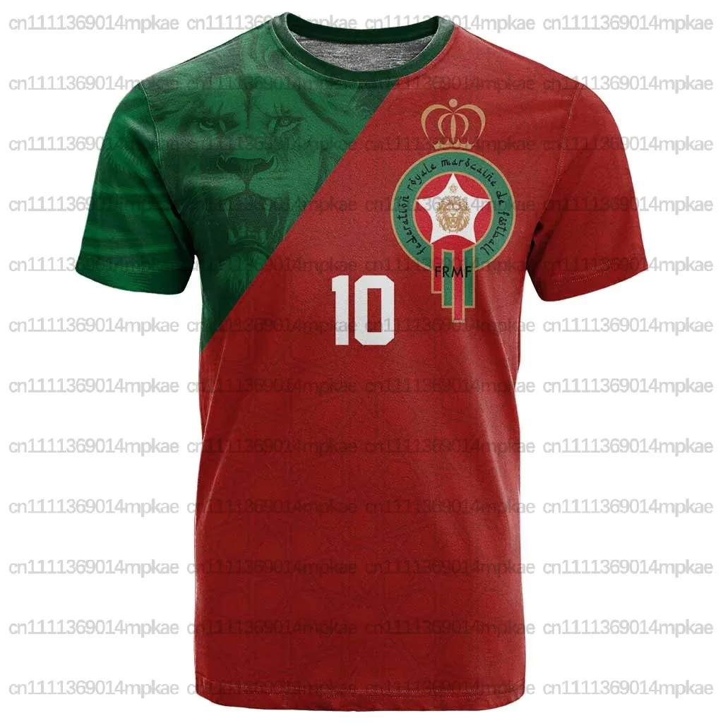 Men's Custom Crew Neck Top, Versatile African T-Shirt, Moroccan Football Print, Breathable Casual Loose-fitting Sporty T-Shirt