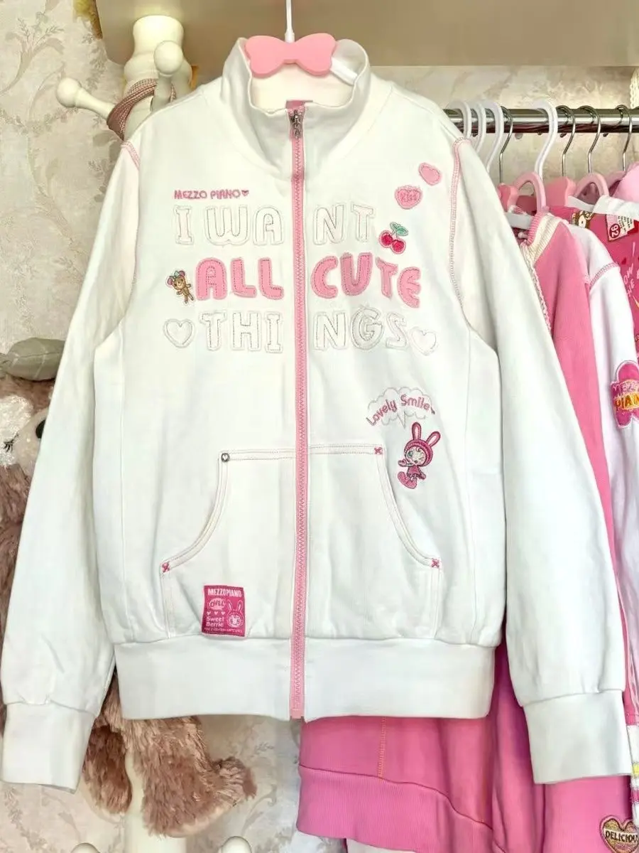 

Милая толстовка на молнии с вышивкой кролика, в японском стиле, для девочек, свободного кроя, с длинными рукавами, стандартной длины, кардиган