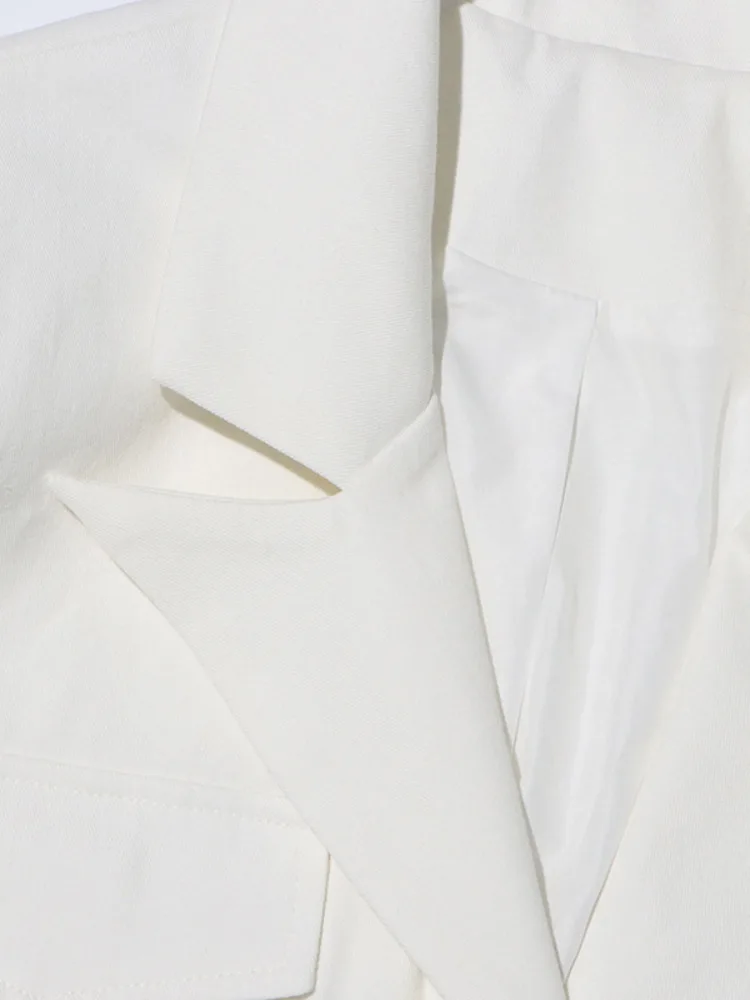 ZMEENNA White Stylish Blazer For Women With Studded Bustier Detailing And Adjustable Belt Long Sleeve Jacket ZM4072