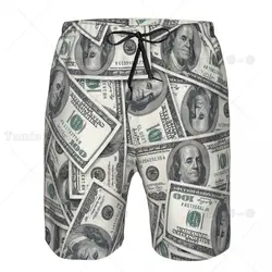 Men Beach Short Quick-drying Swimming Trunk US Dollar Currency Money Pattern Swimwear Swimsuit Bathing Shorts