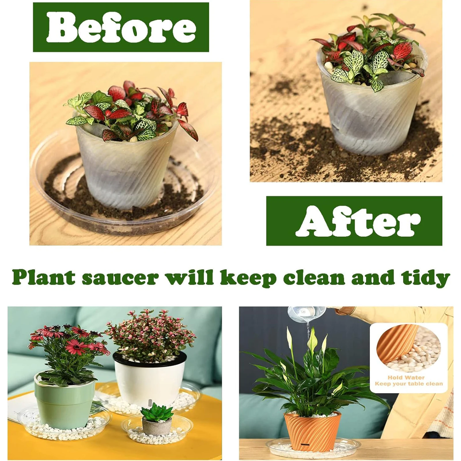 20PCS Plant Pot Tray 8 Inch Clear Round Flower Pot Base Drip Tray Garden Indoor Flower Pot Plant Tray Desktop Trash Storage