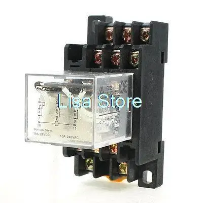 35mm DIN Rail DC12V Coil Power Relay 11-Pin LY3J 5A 250VAC/28VDC w Socket