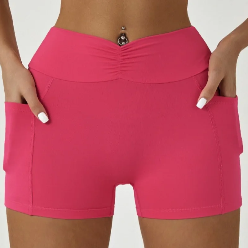

V Waist Yoga Shorts with Pockets Women Tight Fitting Hip High Waisted Fitness Outdoor Leggings Scrunch Lifting Yoga Sports Short