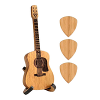 Wooden Guitar Pick Box with Stand and 3 Pcs Guitar Picks Mini Storage Box for Guitarists Musician Engraved Wooden Plectrum Case