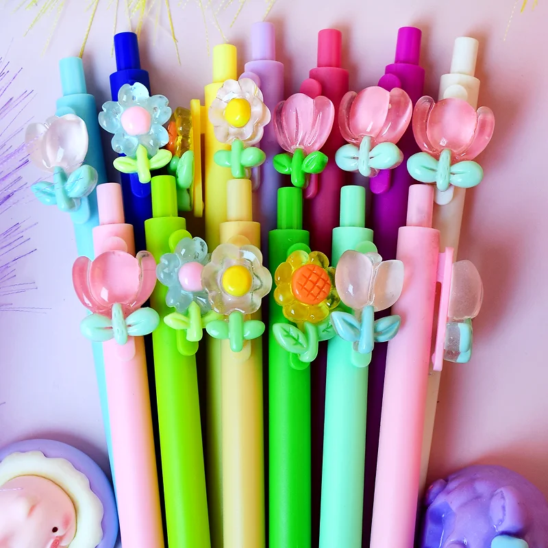 12 bolígrafos con detalles en forma de flor: un imprescindible para los amantes del jardín, un regalo creativo y un divertido accesorio esencial para la oficina
