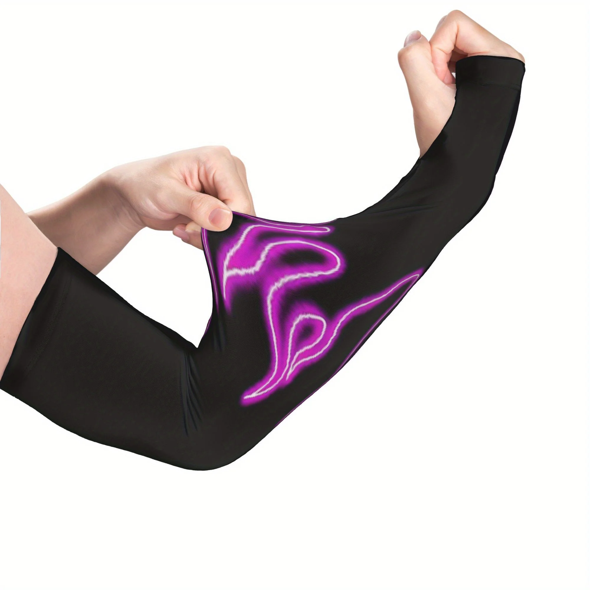 Printed Sleeve Fuchsia Neon Flames Summer Sleeve Covers Thin Long Sleeves Extended Arm Protectors for Driving and Cycling