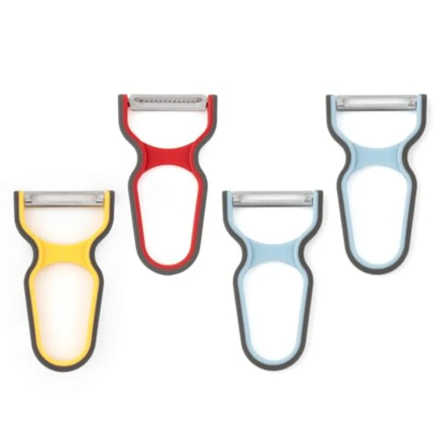 Juego de pelador de 4 piezas con peladores rectos dentados y juliana para frutas, verduras y triturar acero inoxidable 304