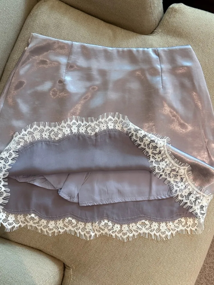 Summer New Pure Desire Spicy Girl Style Smooth Fabric Lace Half Skirt Women's High Waist A-Line Skirt Breathable Skin-Friendly