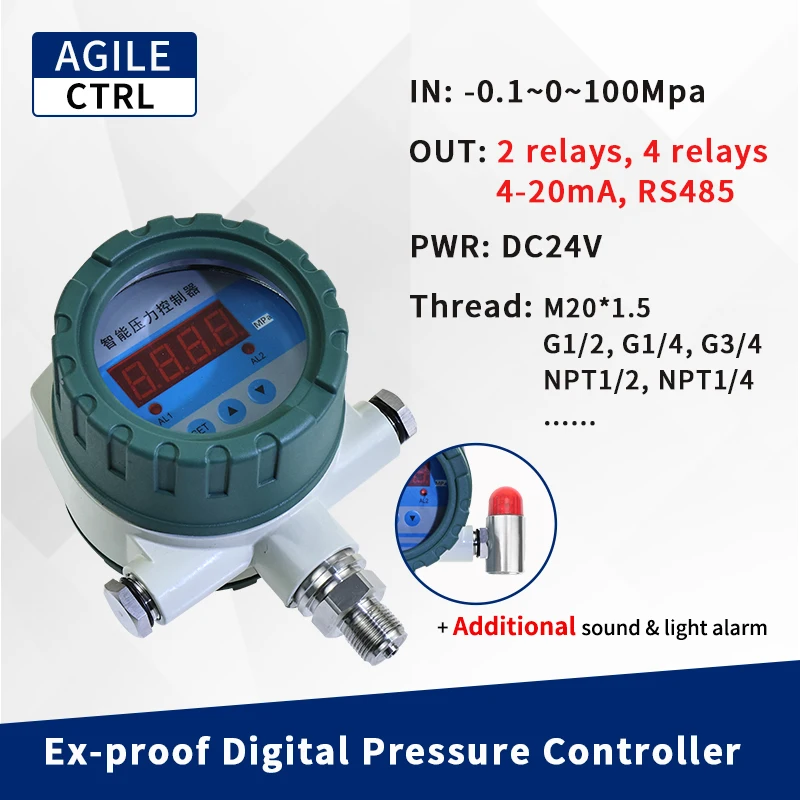 Explosion Proof Digital Pressure Controller Gauge Intelligent RS485 Relay 4-20mA Oil Water Air Gas Pressure Switch Controller