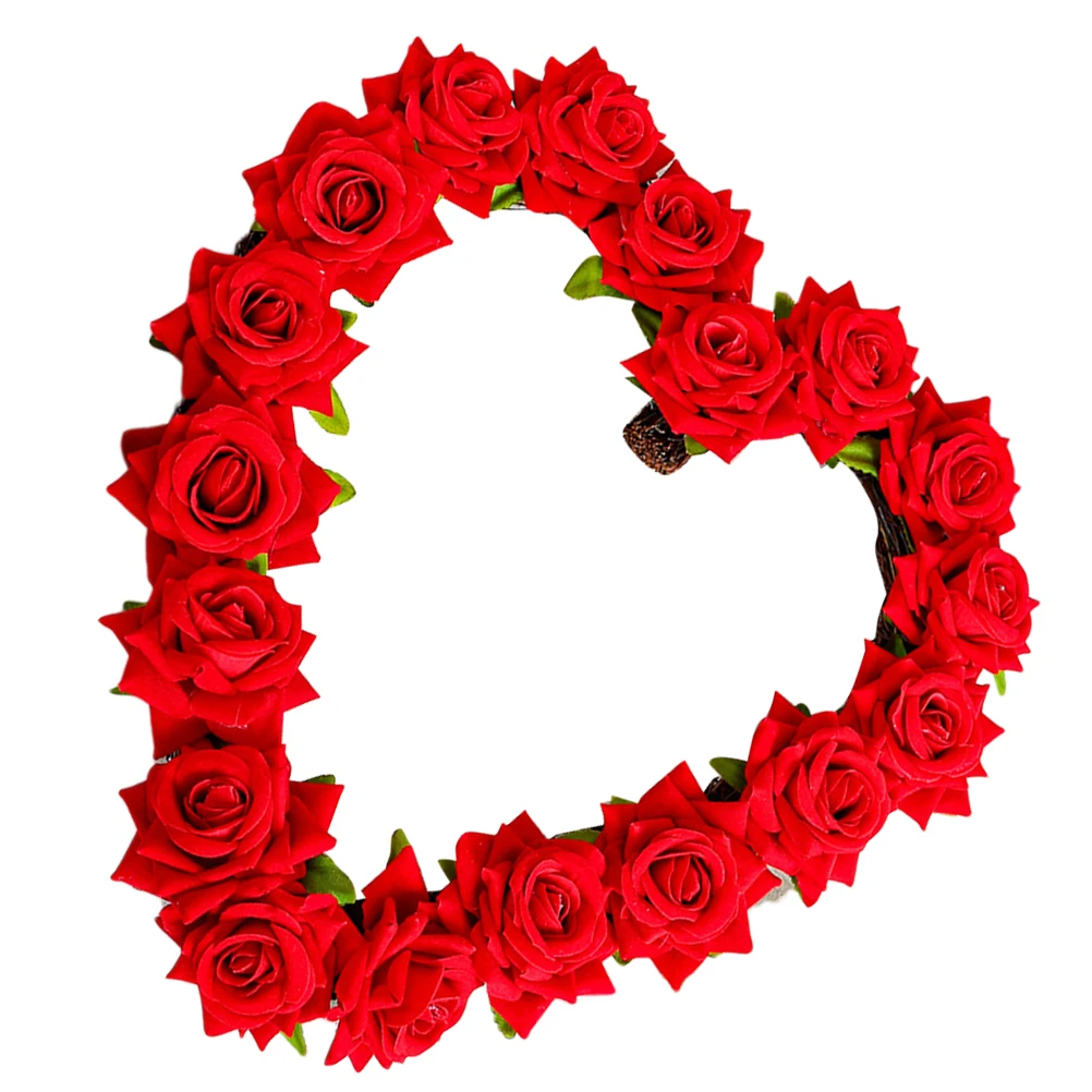 

Red Rose Garland Heart Shaped Artificial Valentine Wreath For Farmhouse Decor Door Hanging Wedding Party Fake Flower Swag