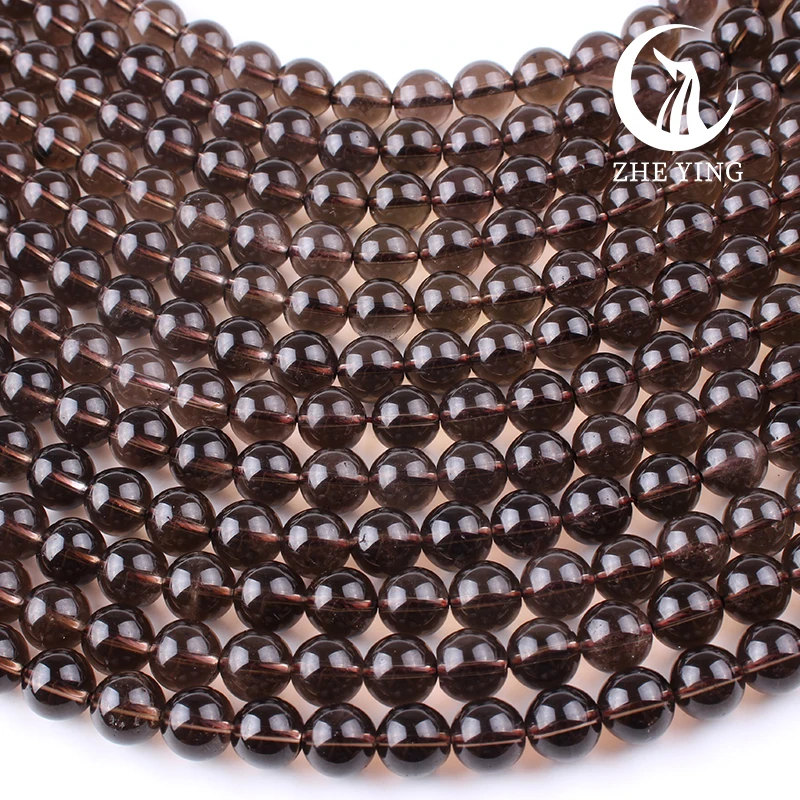 Zhe Ying New Natural Smoky Quartz Crystal Round Smooth Loose Gemstone Beads For Jewelry Making DIY Bracelets Necklace Handmade