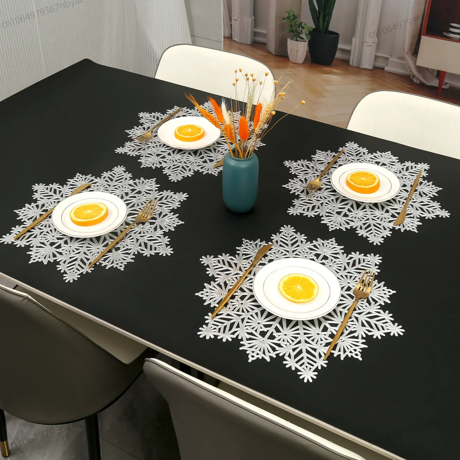 Christmas Non Slip Placemat Table Mat Decorative 2025 New Year Snowflake Cup Coaster Non Slip Hollow Out Design, Easy To Clean