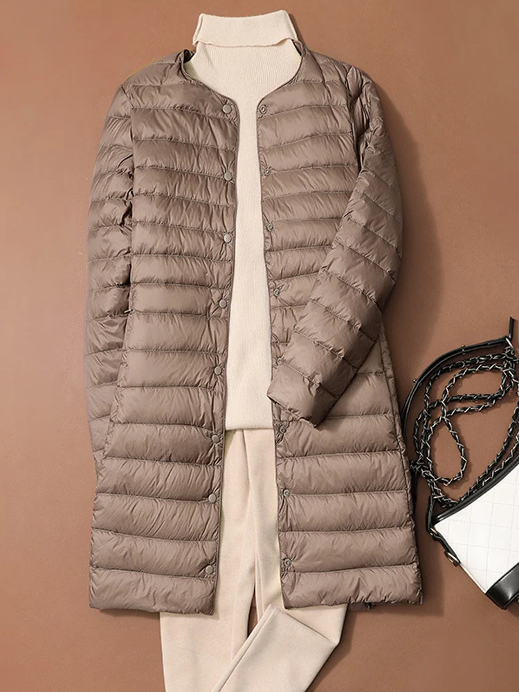 Mulheres O-Neck Duck Down Jackets, Casacos Femininos, Portátil, À Prova de Vento, Puffer Parkas, Fino, Outono, Inverno, Novo, S, M, 0-10 ℃, 2022