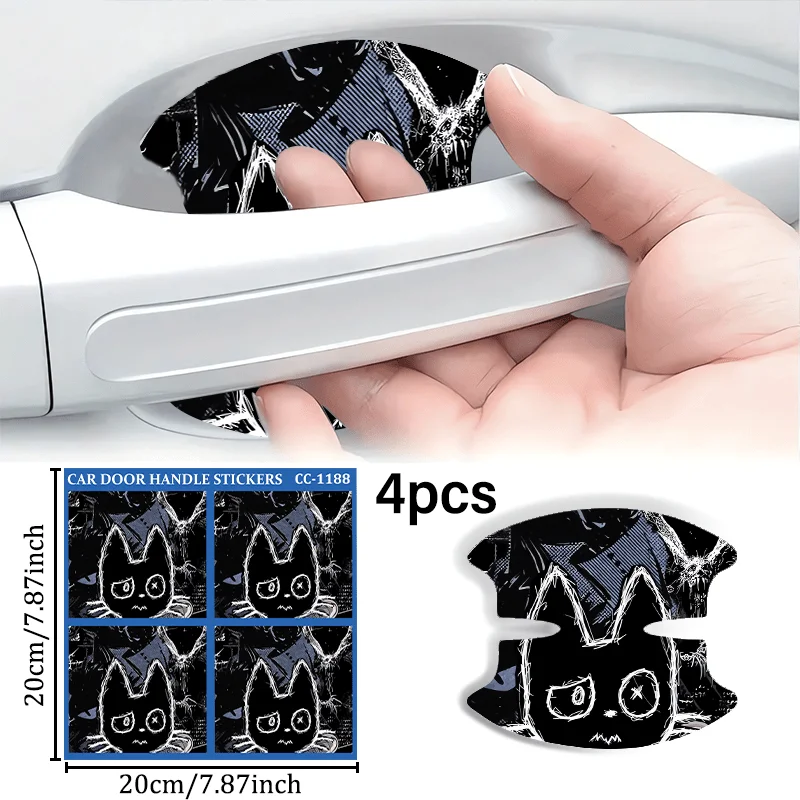 4Pcs Black White Anime Peeking Eyes Car Door Bowl Anti Scratch PVC Decals Universal Vehicle Protection