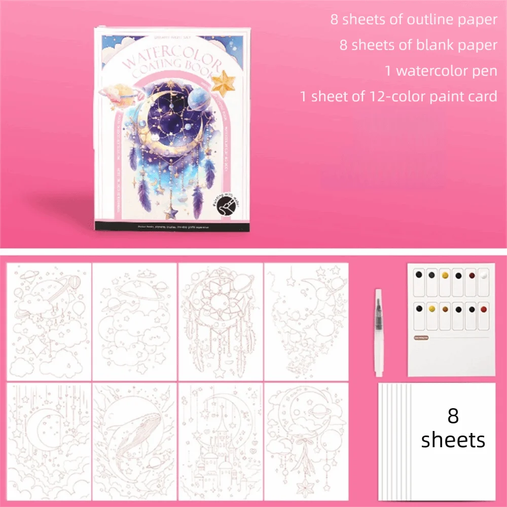 

Тройной набор книг-раскрасок, декомпрессионная книга для рисования «сделай сам», книга для акварельной живописи поставляется с пигментной кистью для рисования