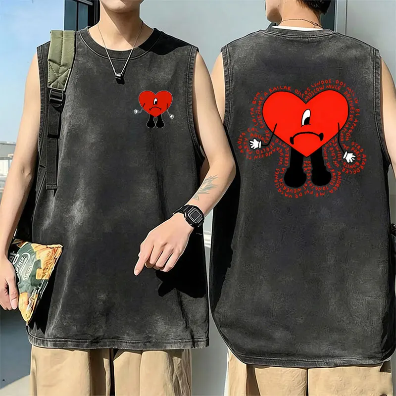 Rapper Bad Bunny Sleeveless Vest T-shirt Un Verano Sin Ti Merch 2026 T Shirts Summer Men Women Fashion Vintage Washed Tank Tops