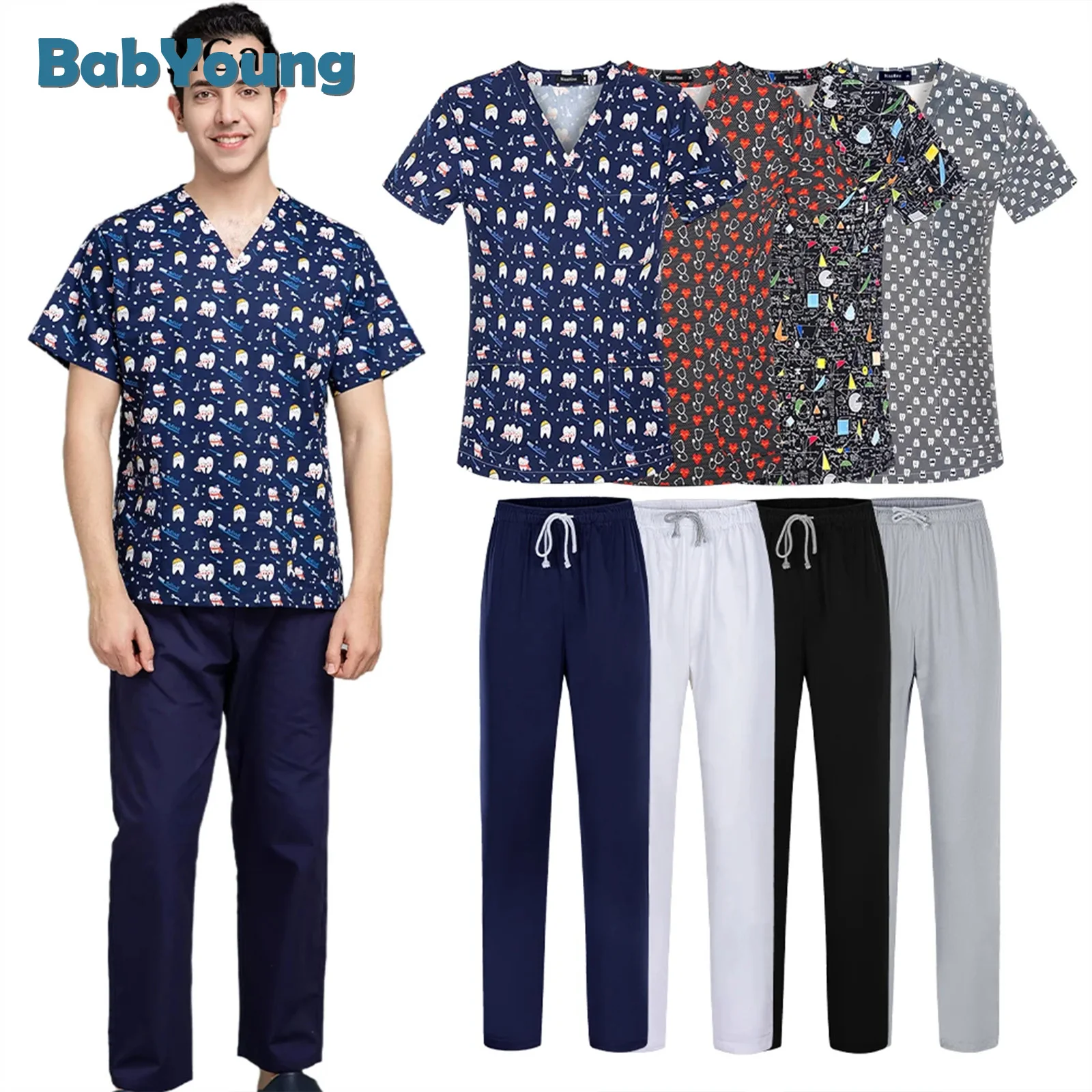 Uniformi termali di alta qualità camicetta con stampa multicolore servizio sanitario abbigliamento infermieristico farista lavoro medico Scrub Top Pants