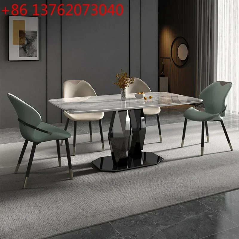 

Modern simple colored crystal stone rock slab dining table and chair combination hotel hotel rectangular dining table
