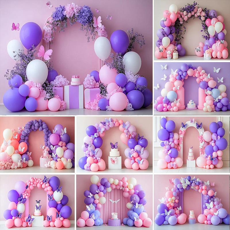 

LS Photography Background Butterfly Floral Arch Balloon Children Birthday Cake Smash Portrait Decor Backdrop Photo Studio